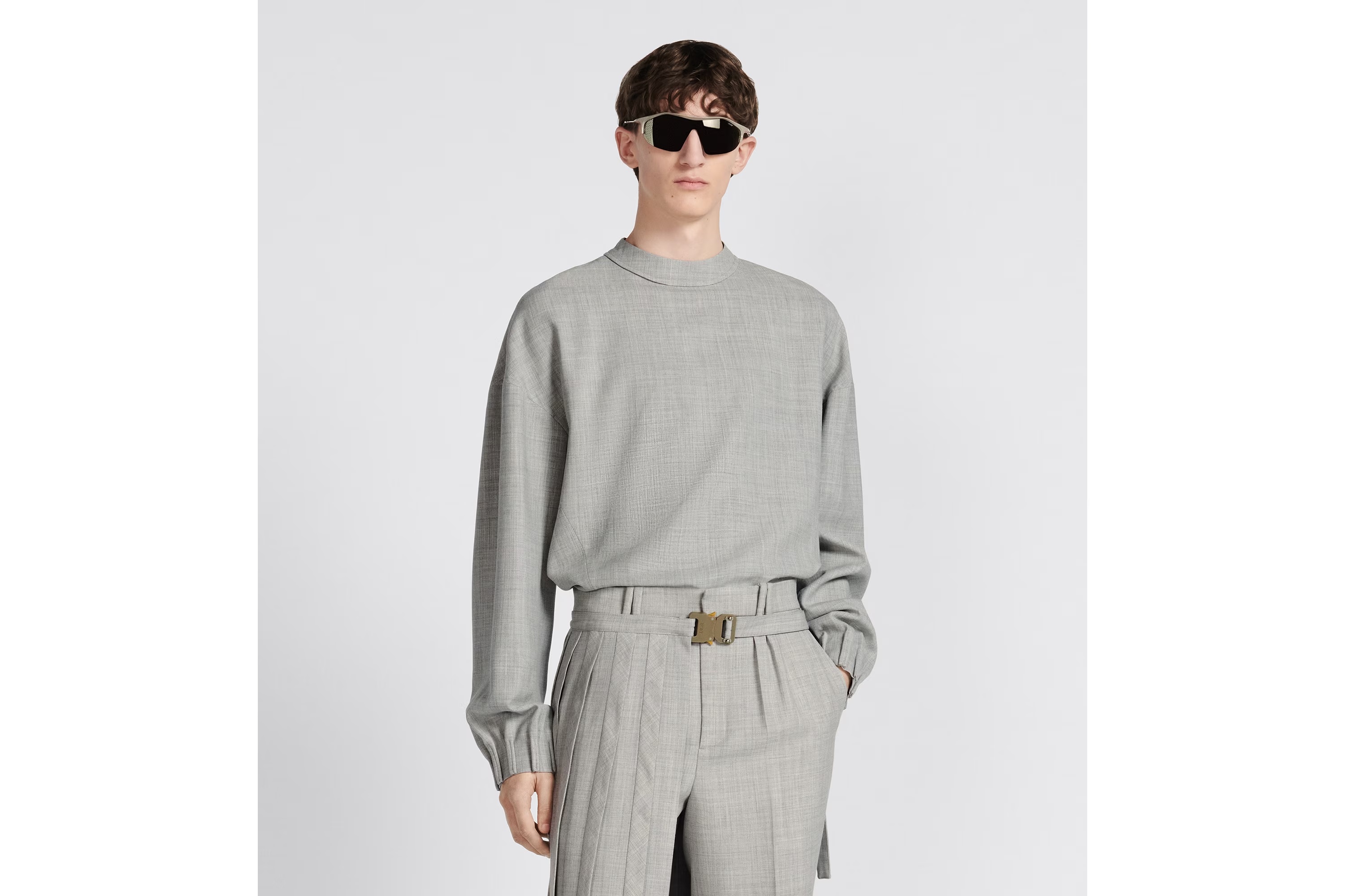 Shop Dior High-necked Shirt In Gray