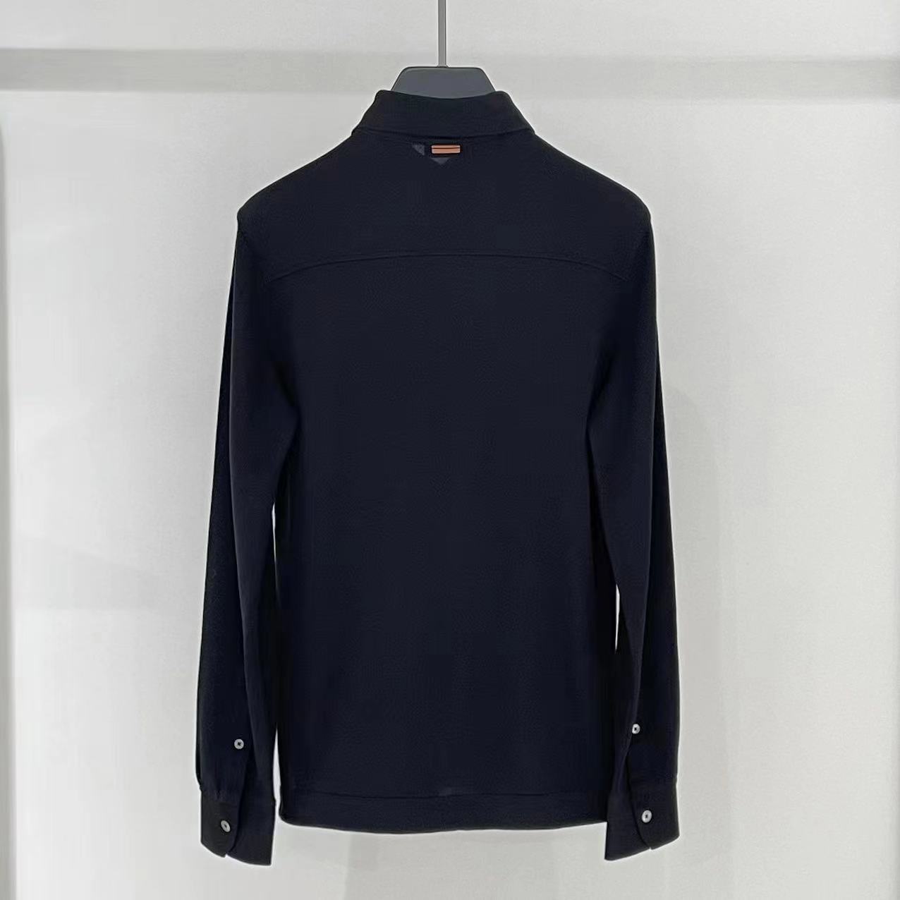 Zegna Lapel Long-sleeved Polo Shirt In Black