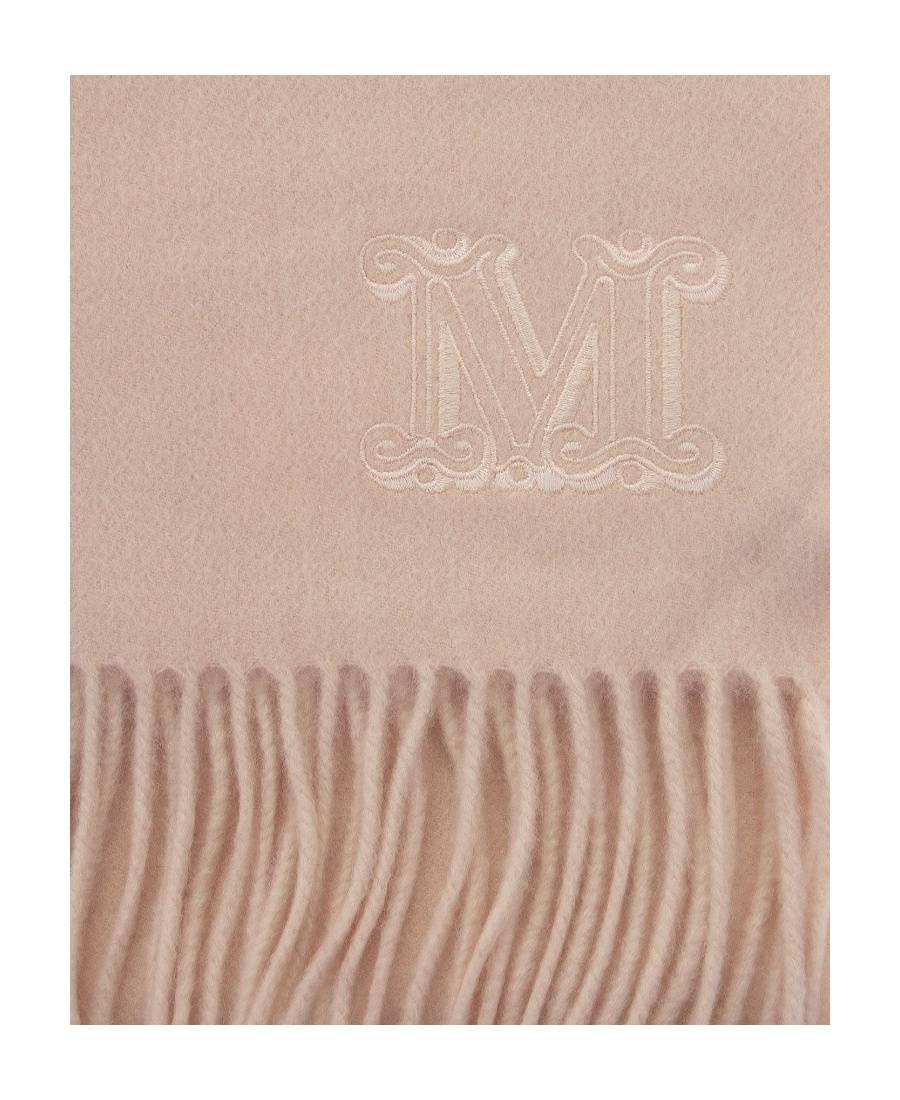 Max Mara Embroidered-logo Cashmere Scarf In Nude