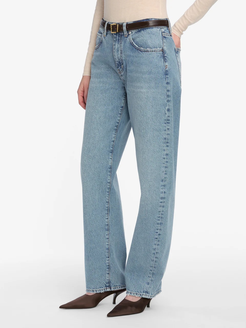 Frame Low-rise Tube Jeans In Gray
