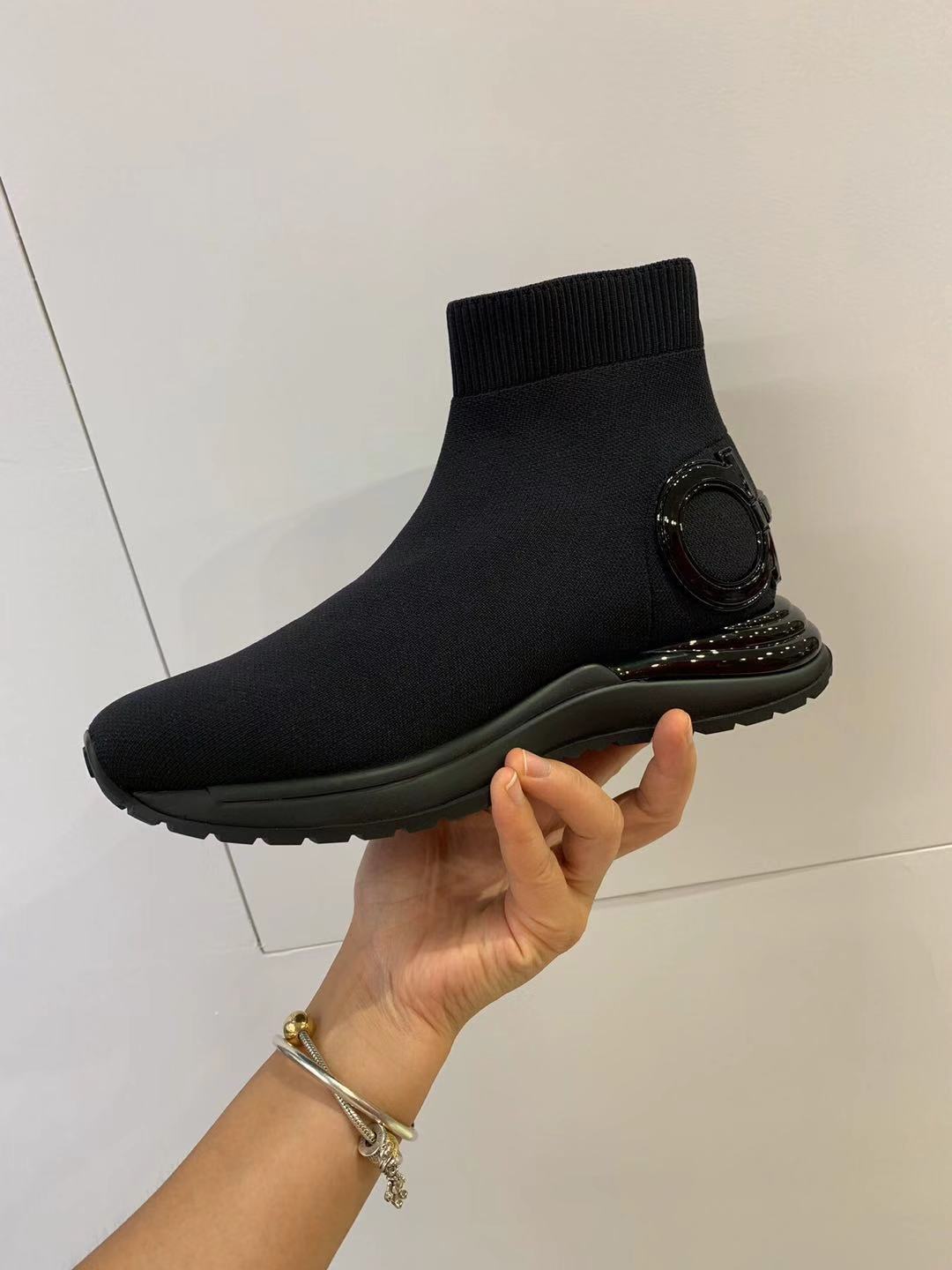 Ferragamo Knitted Sock-style Sneakers In Black