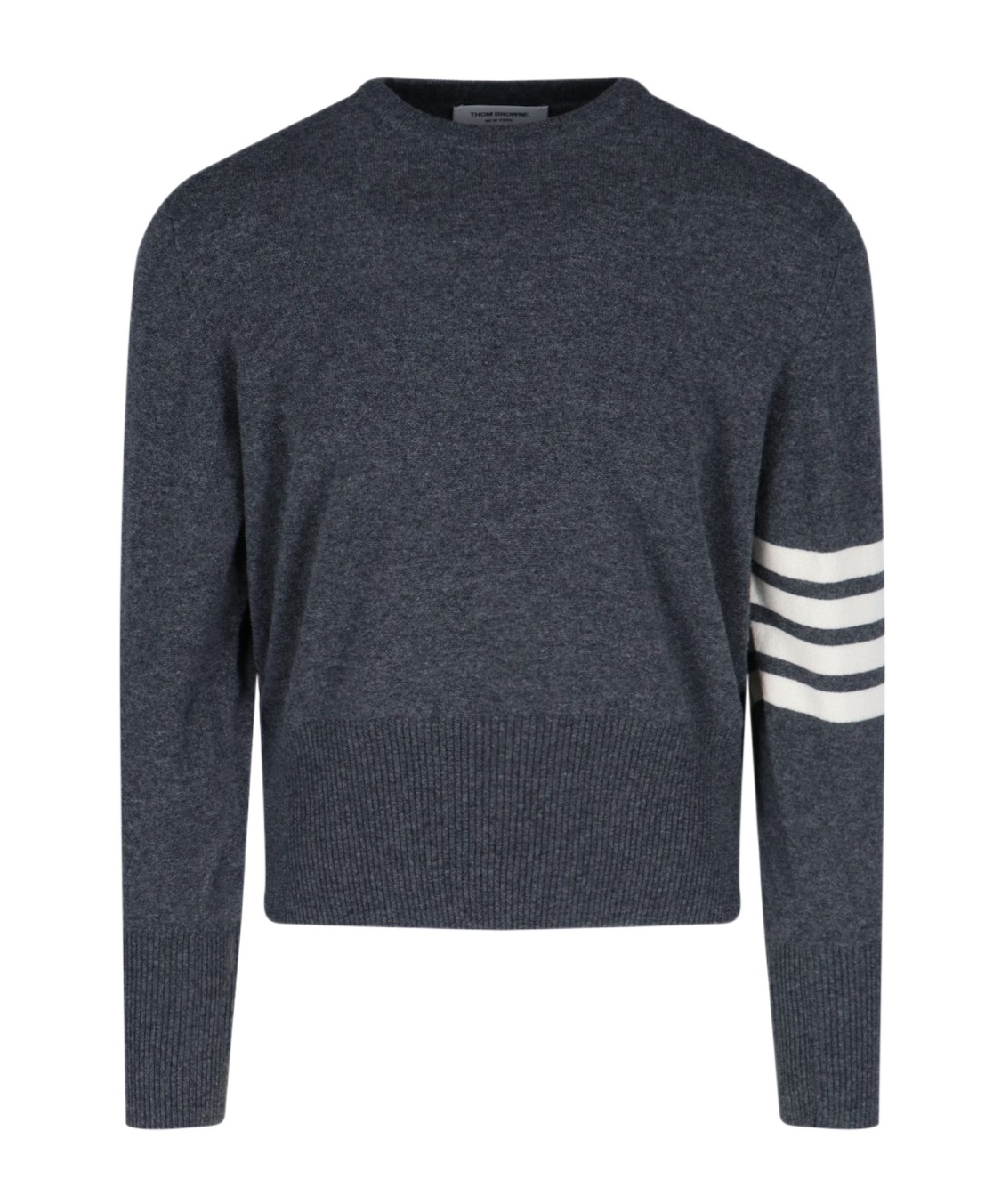 Thom Browne Crewneck Sweater With Ribbed Cuffs And Striped Sleeve