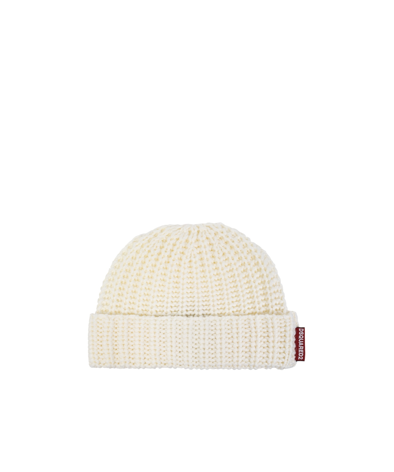 Dsquared2 Logo Tag Knit Wool Beanie In White