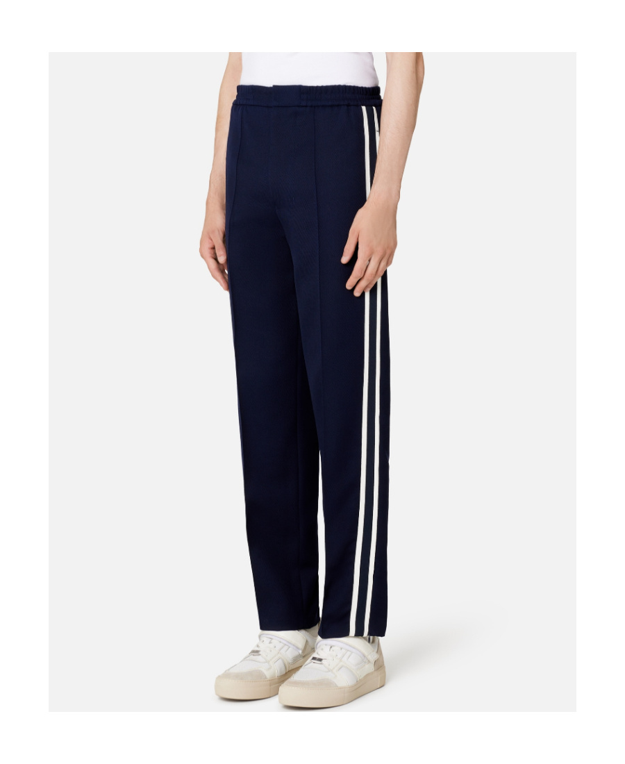 Shop Ami Alexandre Mattiussi Stripe-detail Straight-leg Trousers In Black