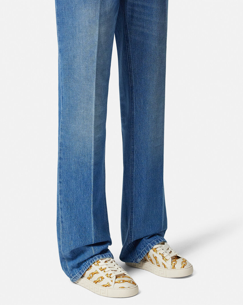 Versace Chain Stripes Greca Sneakers In Nude