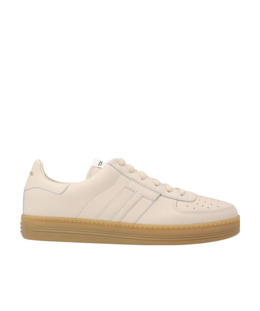 Tom Ford Smooth Leather Low Top Sneakers In Nude