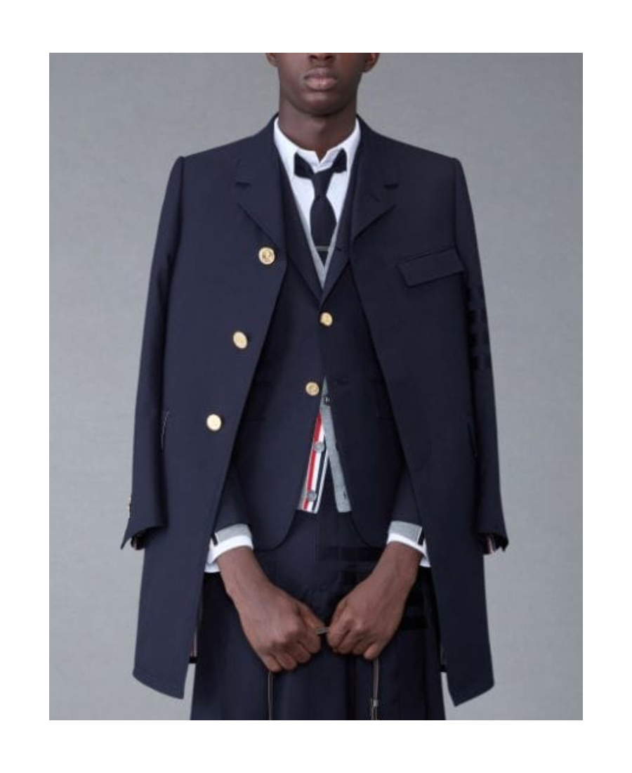 Thom Browne Stripe-detail Single-breasted Coat In Black