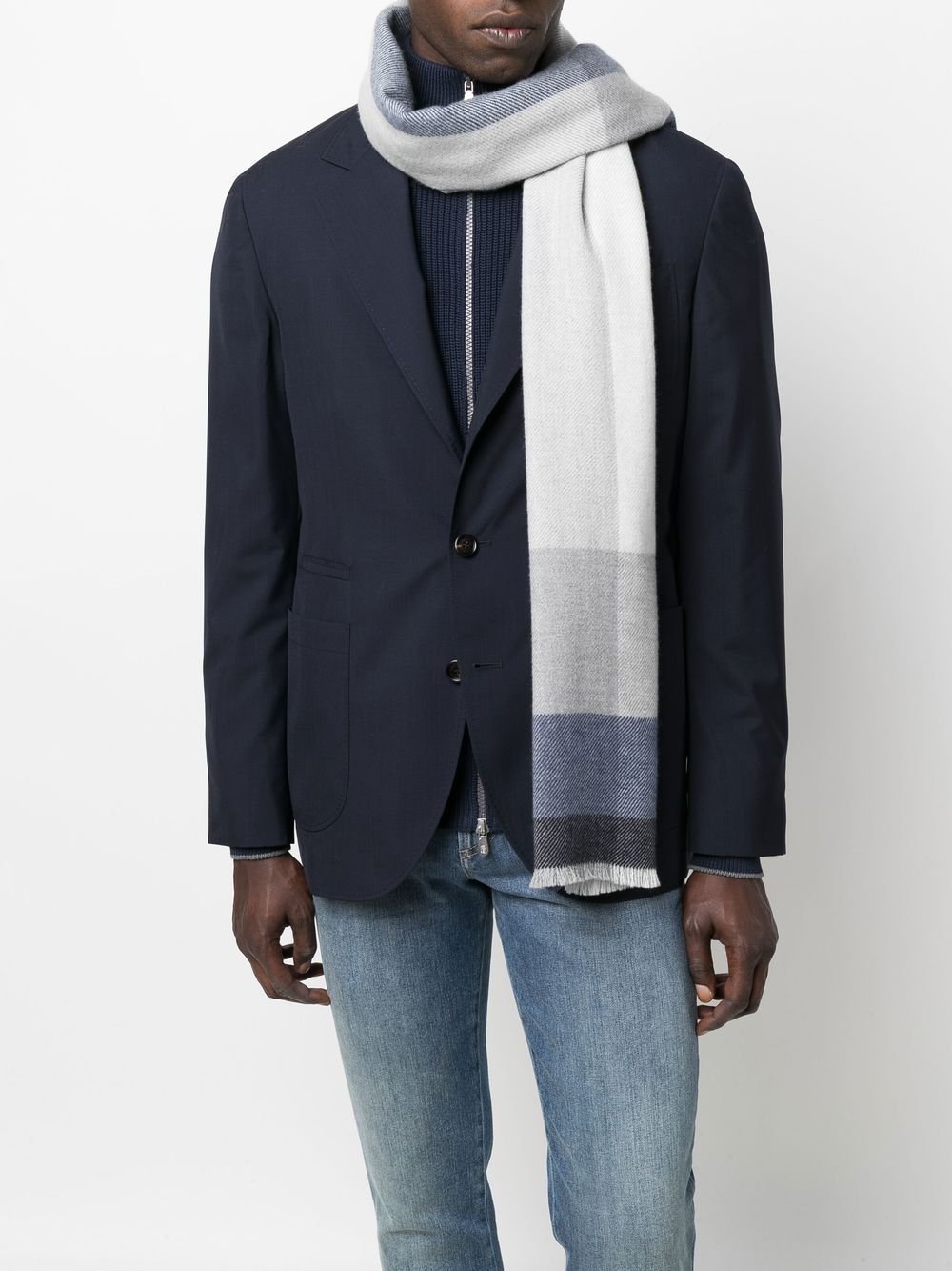 Brunello Cucinelli Check-print Frayed-edge Scarf In White