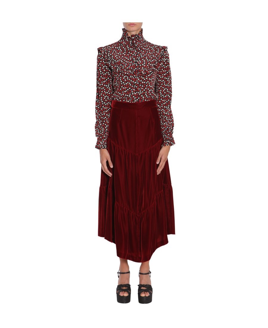 Saint Laurent Women Stand Up Collar Blouse In Red