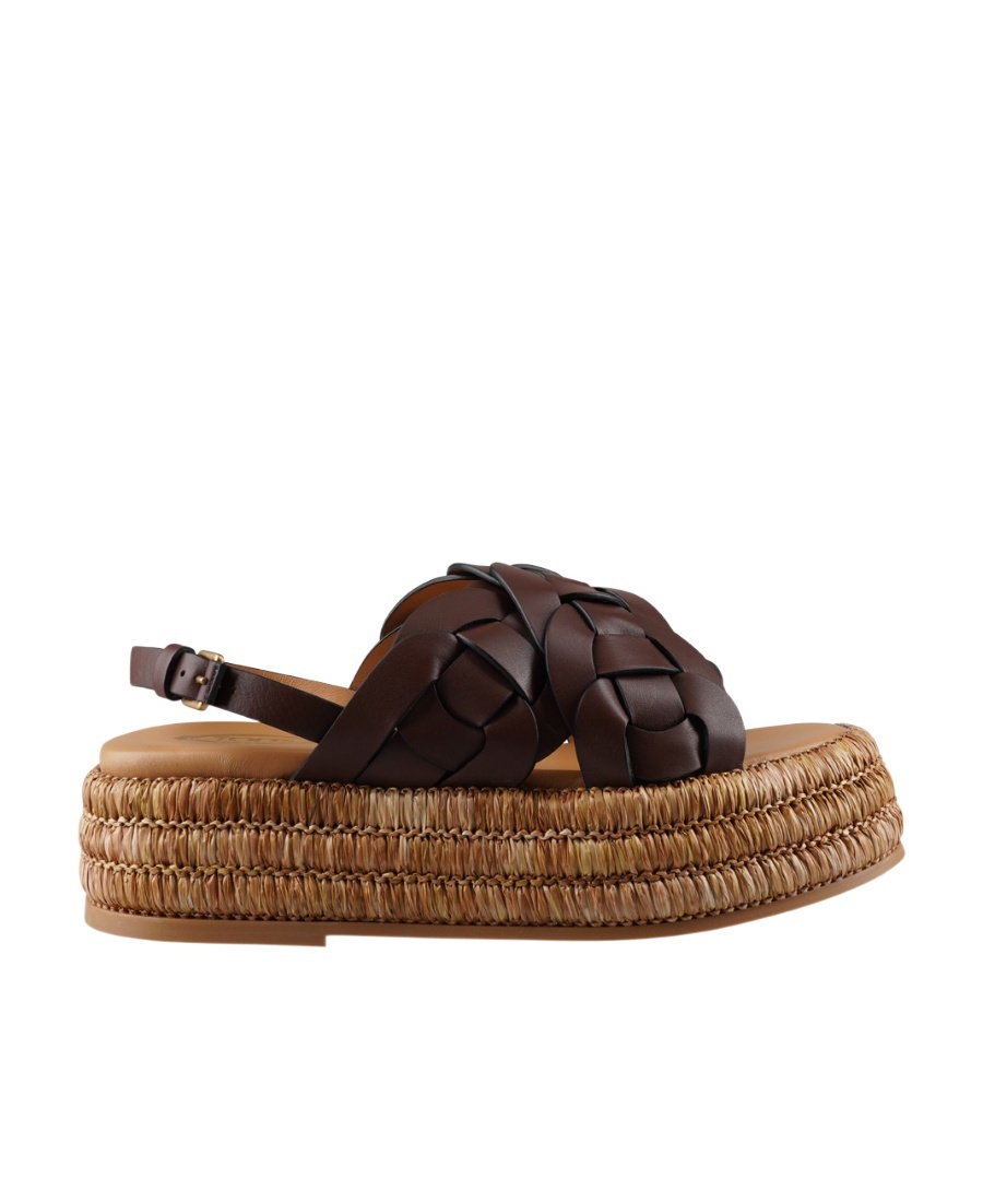 Tod's Brown Braided Leather Sandal With Raffia Bottom In Brown