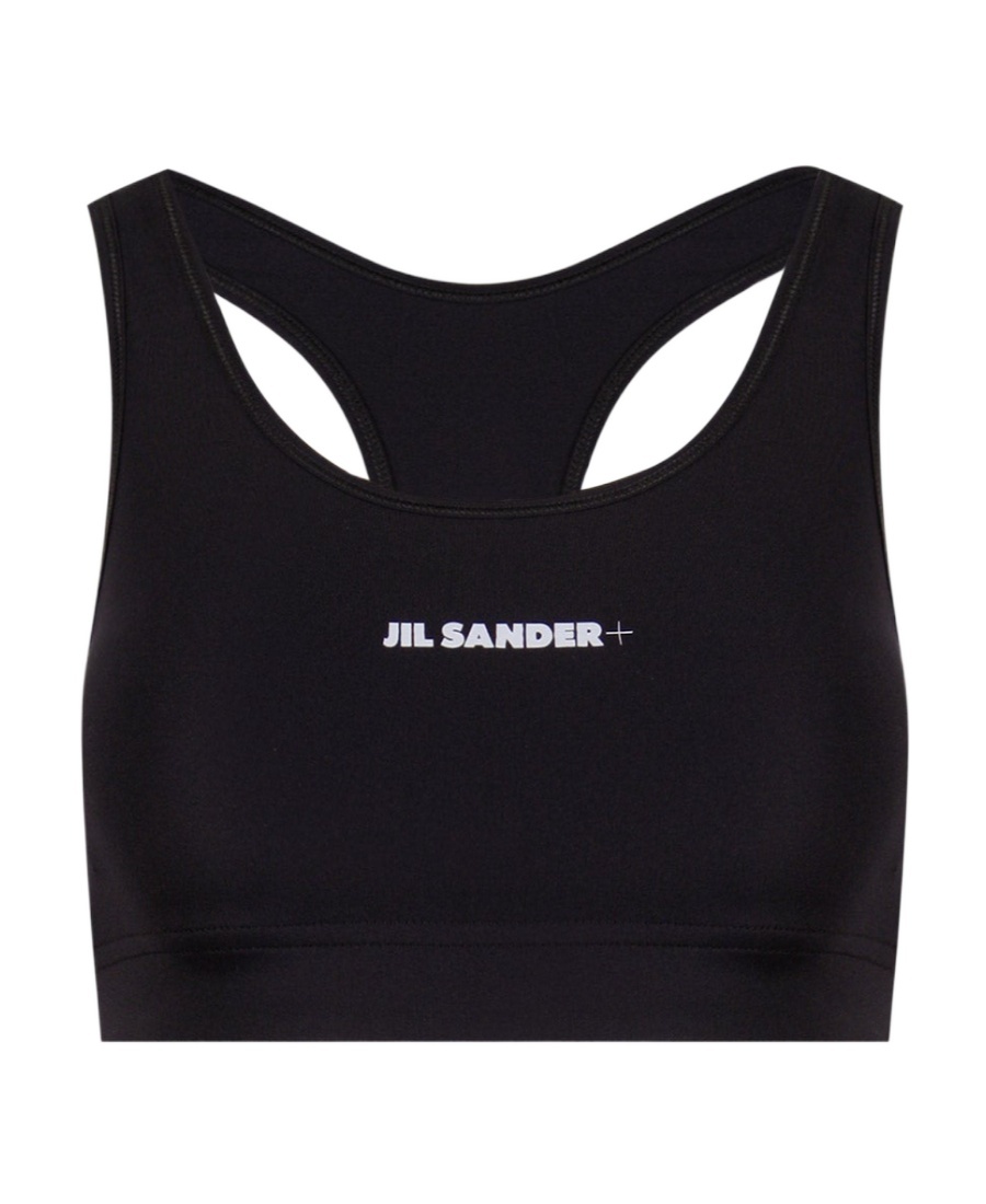 Jil Sander Black Sports Bra With Logo Lettering On The Front In Tech Fabric Stretch Woman In Black