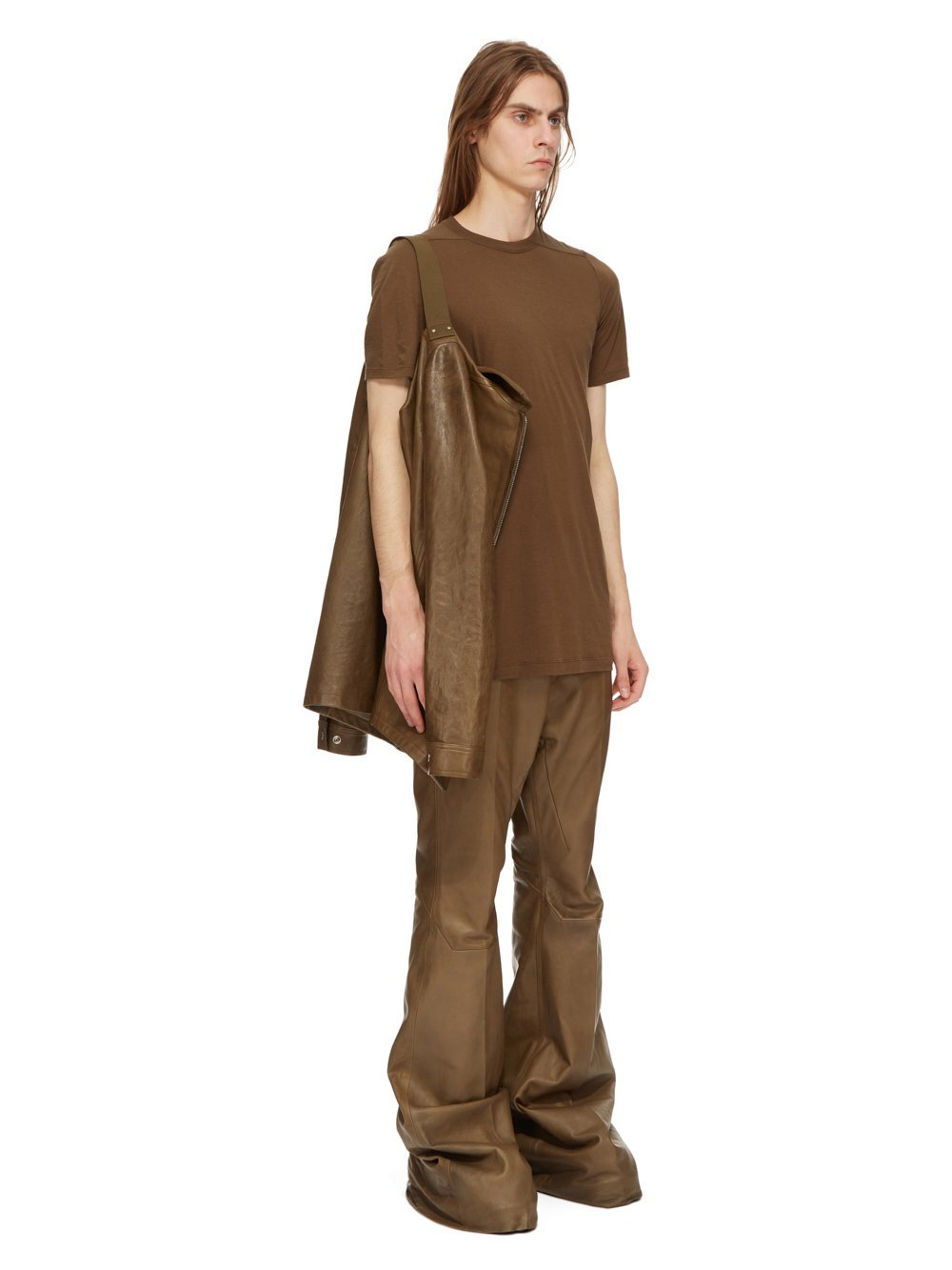 Rick Owens Long-sleeved Leather Jacket In Brown