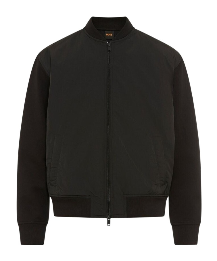 Hugo Boss Logo-patterned Bomber Casual Jacket In Black