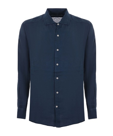 Mc2 Saint Barth Man Blue Navy Linen Pamplona Shirt In Blue
