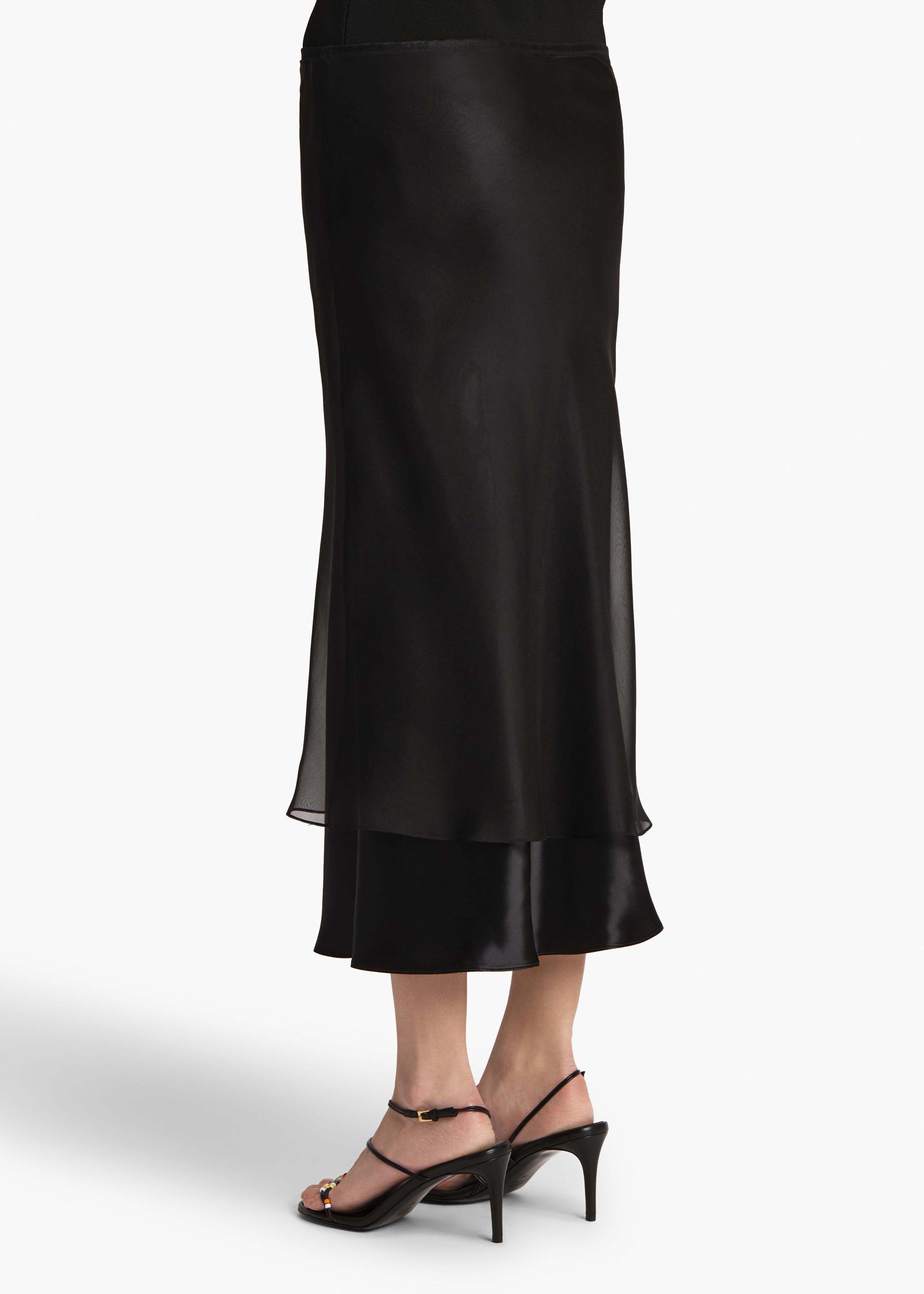 Khaite Layered Sheer And Lustrous Black Skirt