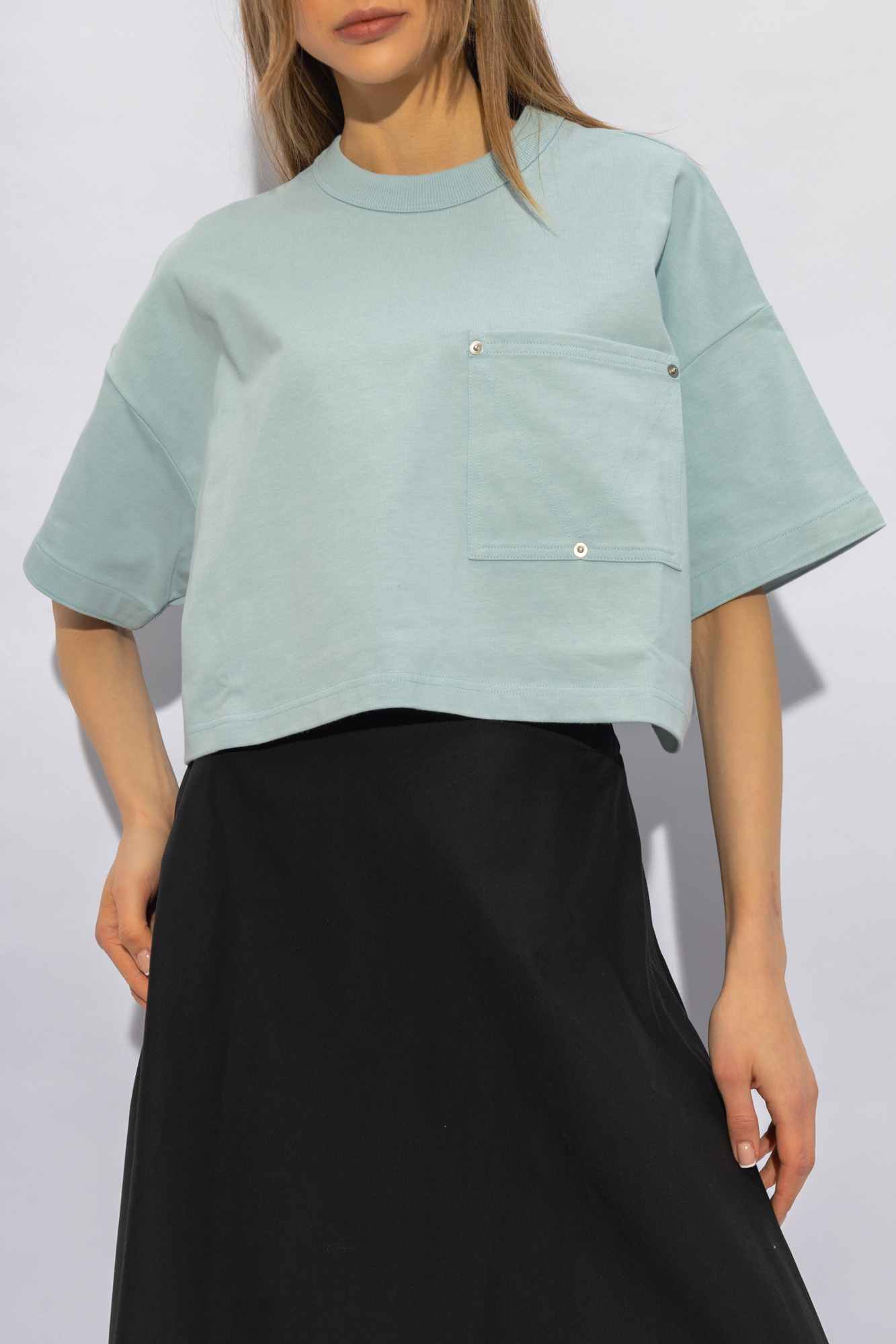 Bottega Veneta Pocket Detailed Cropped T-shirt In Blue
