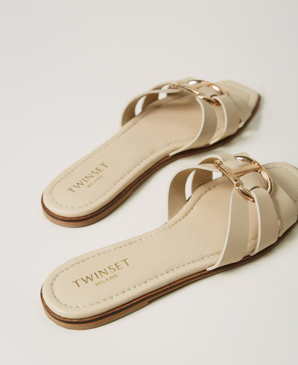 Shop Twinset Logo-buckle Slides In Light Ginger Root Beige