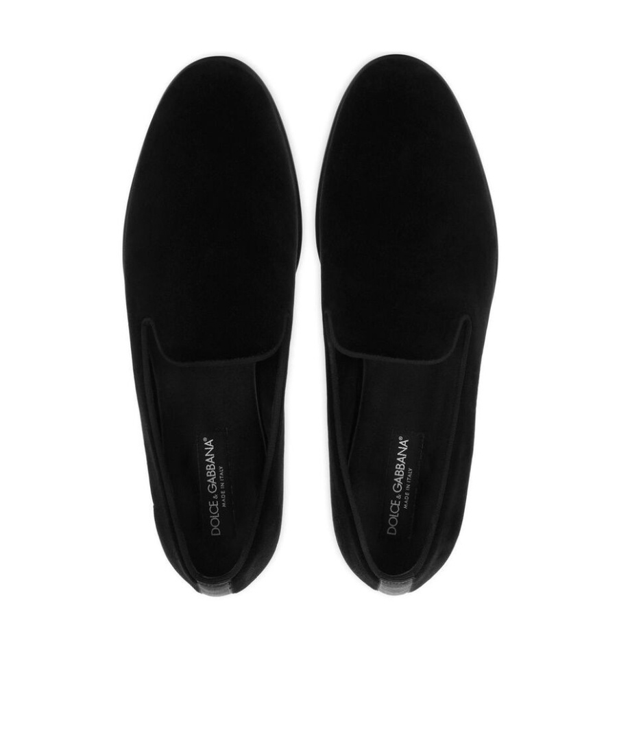Dolce & Gabbana Black Dg Crown Embroidery Loafers Slip On Shoes