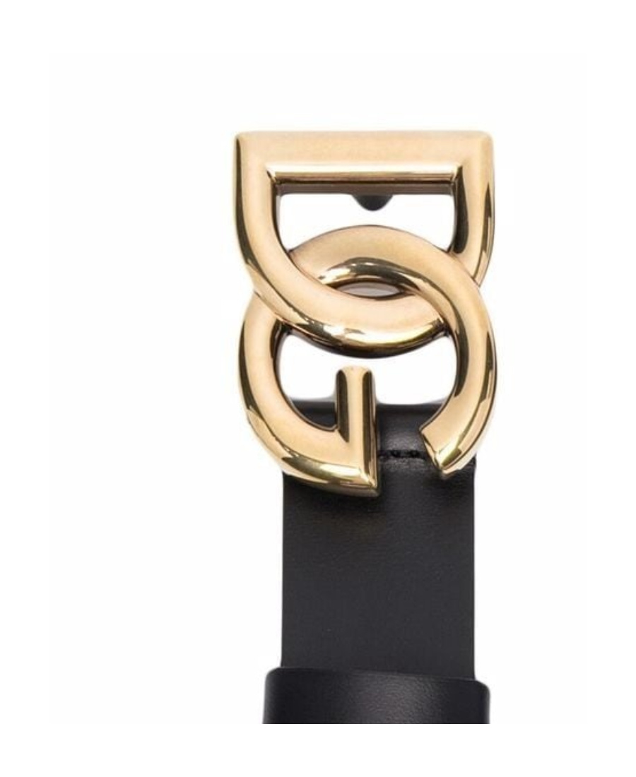 Dolce & Gabbana Dolce&gabbana Black Belt With Rutenium Dg Plaque In Black
