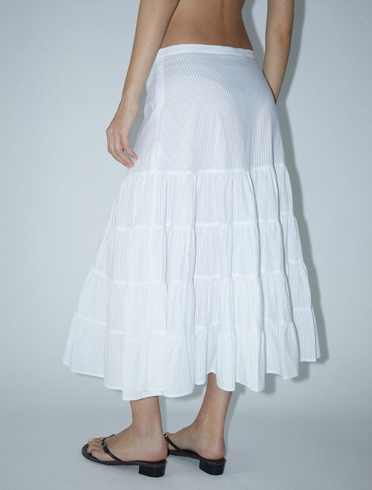 Paloma Wool Long Etoile Stripe Tiered Cotton Maxi Skirt In White