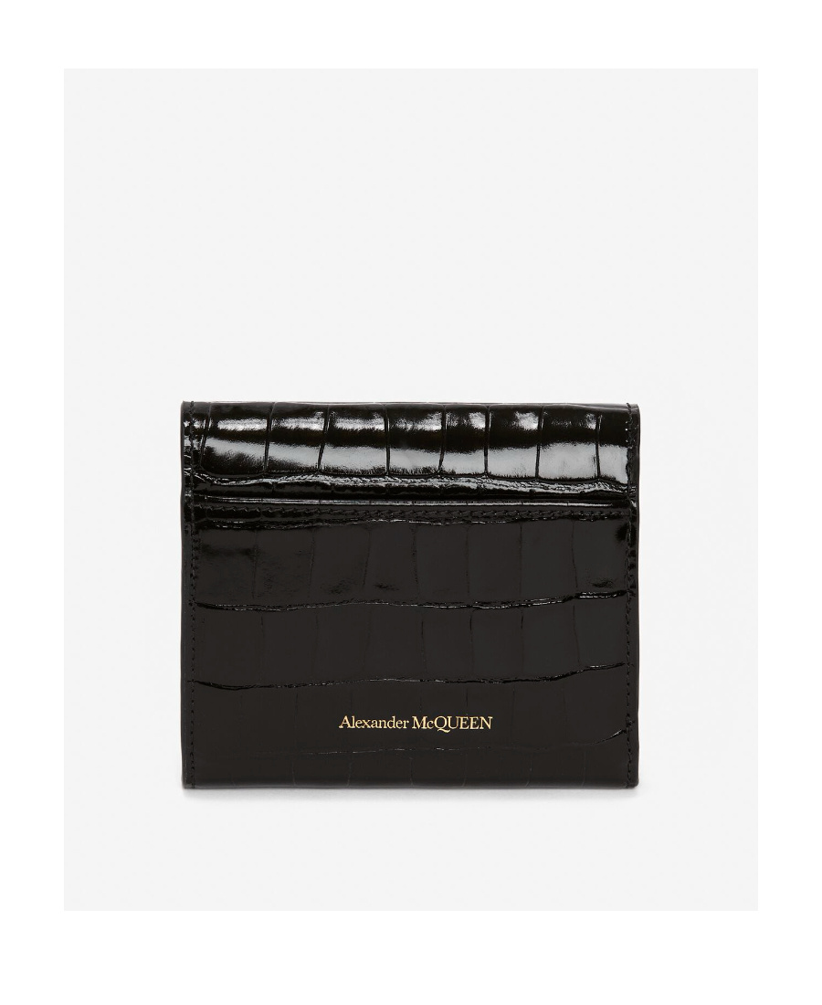 Alexander Mcqueen Skull-charm Tri-fold Wallet In Black
