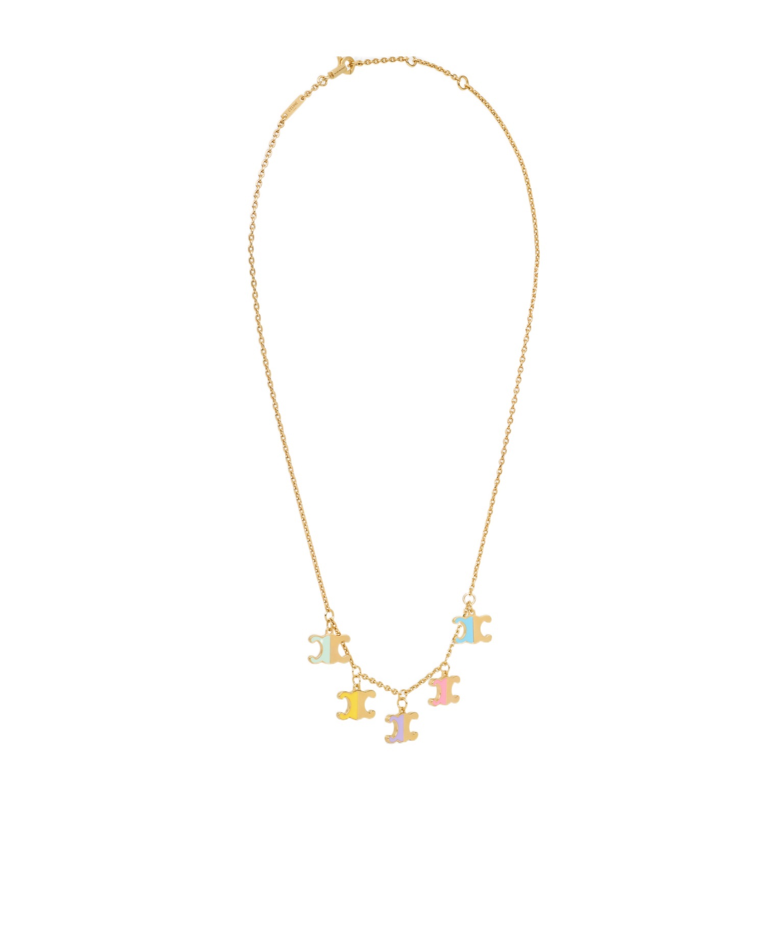 Celine Gold-faced Brass Enamel Necklace In Yellow