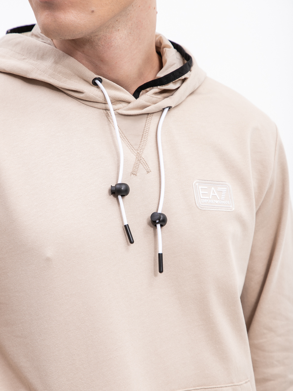 Ea7 Logo Hooded Sweater In Nude