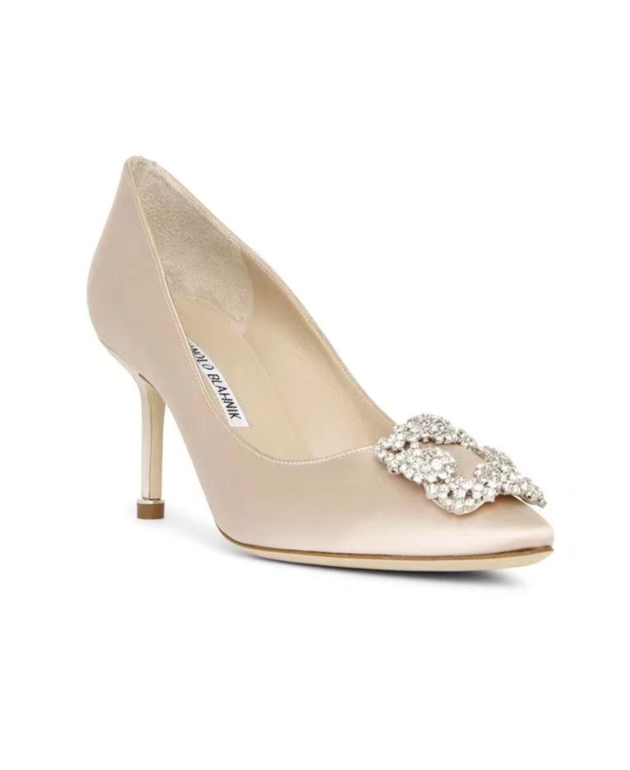 Shop Manolo Blahnik Crystal Satin High Heels In Pink