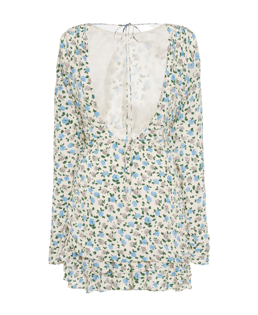 Alessandra Rich Printed Open Back Draped Silk Mini Dress In Blue
