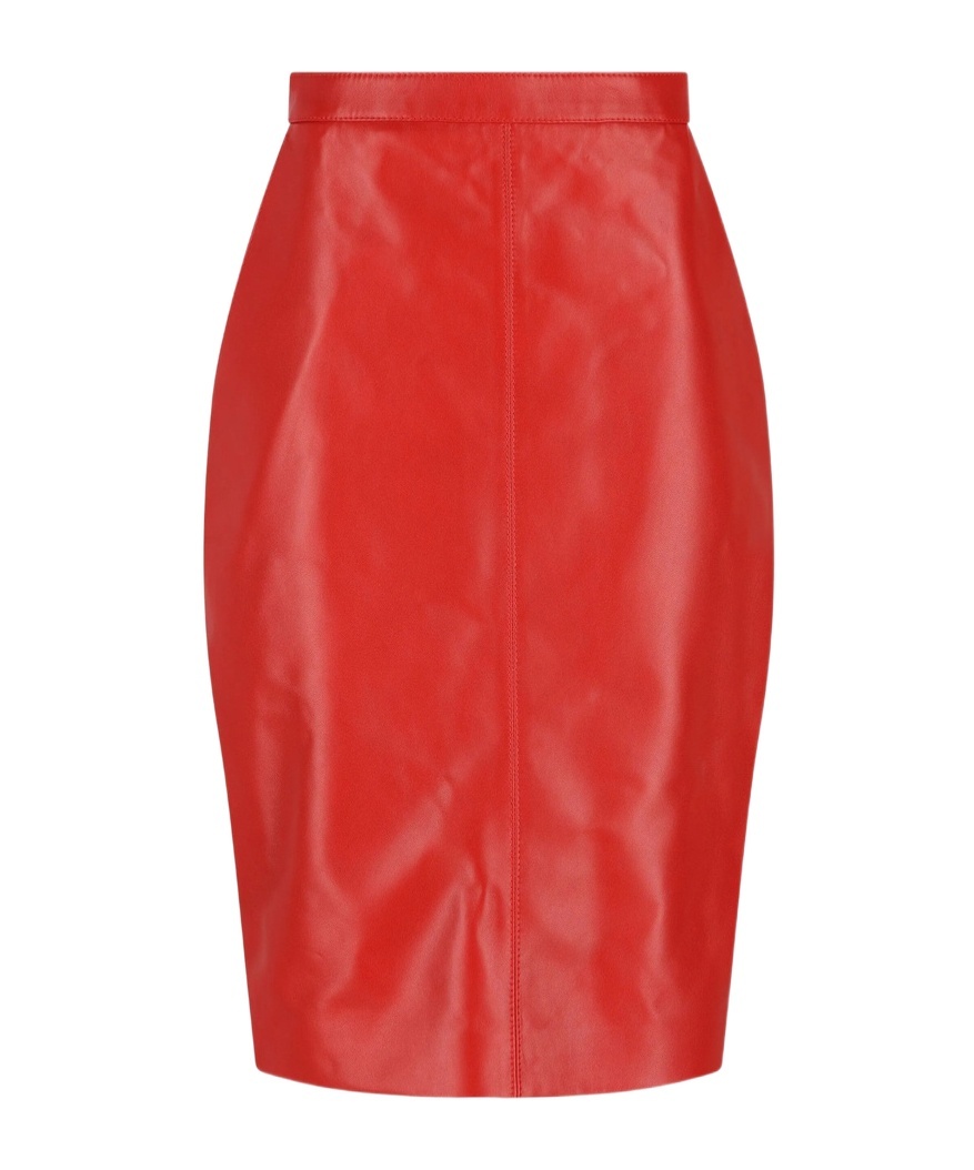 Saint Laurent Leather Midi Skirt In Red
