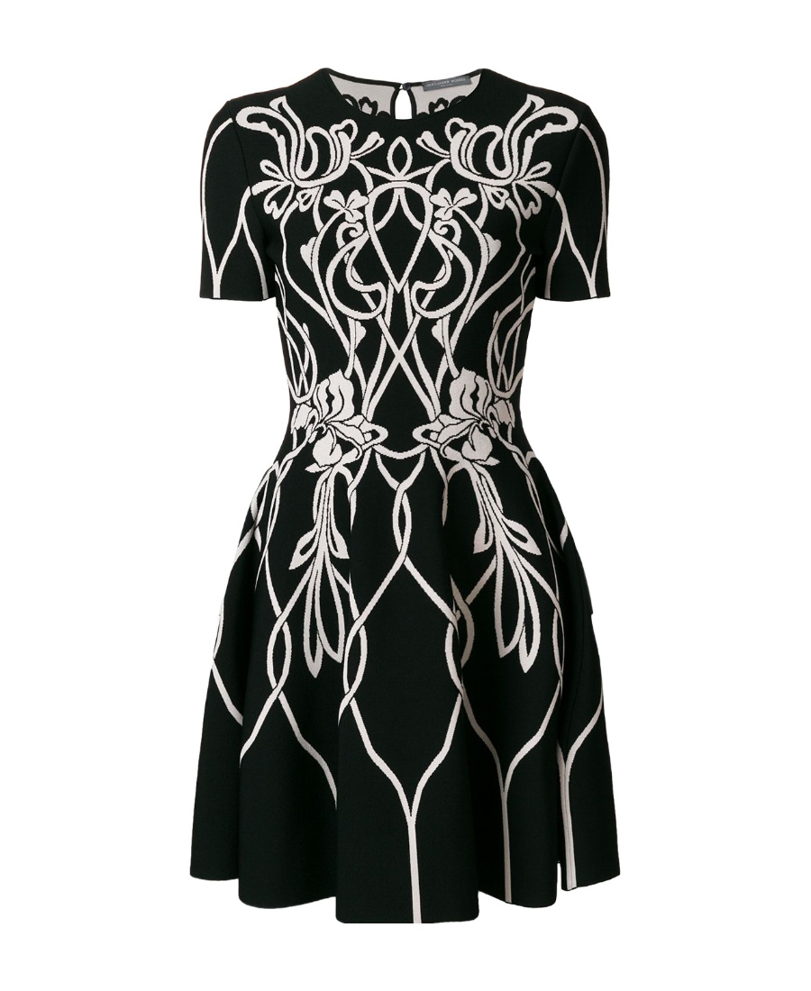 Alexander Mcqueen Round-collar Short-sleeve Dress In Black