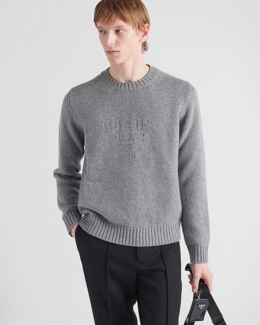 Prada Wool And Cashmere Crew-neck Sweater In Gray