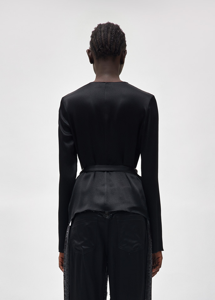 Blumarine Floral-appliqué Wraparound Blouse In Black