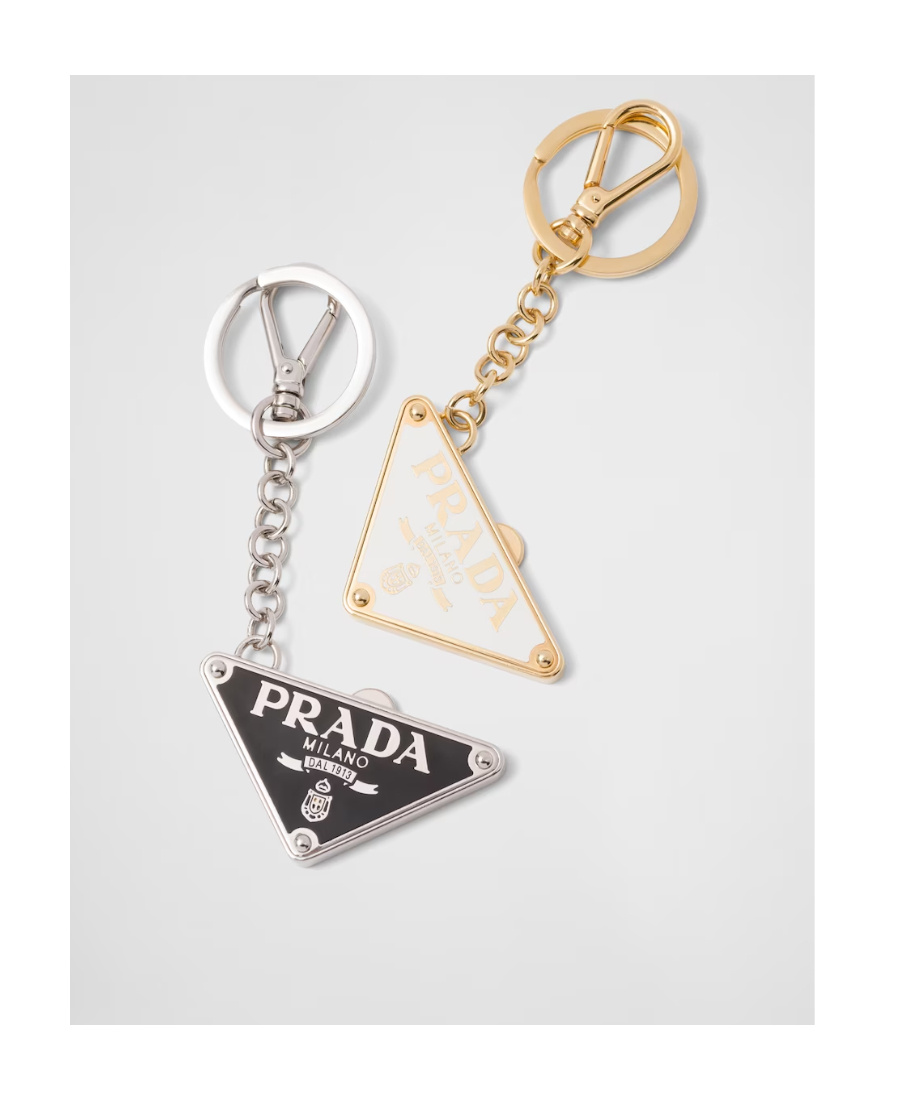 Prada Triangle-logo Keyring In White