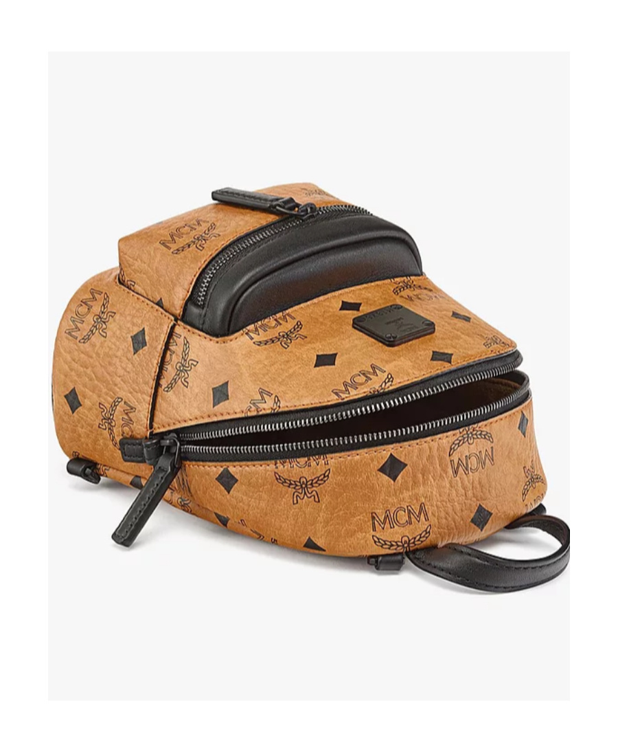 Mcm Stark Monogram Print Zipped Backpack In Brown