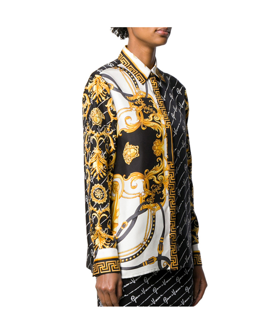 Versace Dual-print Buttoned Shirt In Black