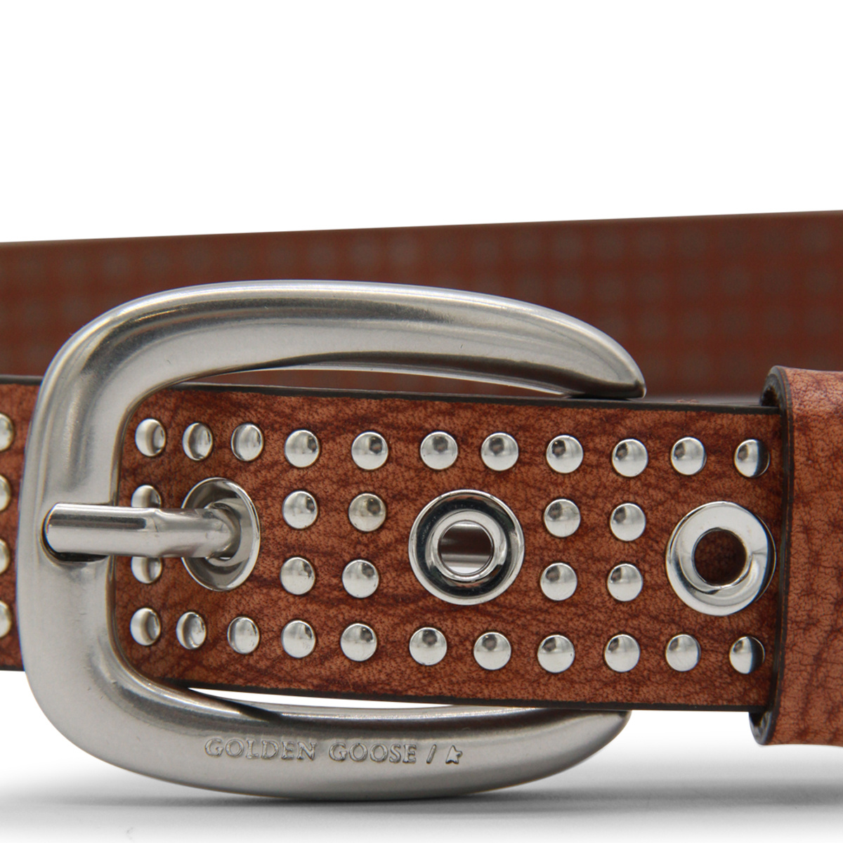 Golden Goose Leather Studded Adjustable Length Belts In Brown