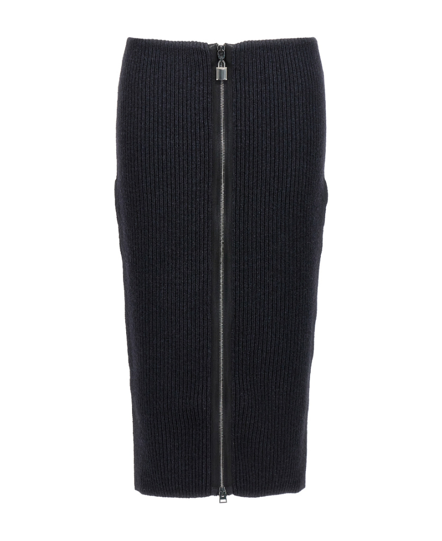 Tom Ford Panelled Leather And Cotton-blend Jersey Midi Skirt In Black