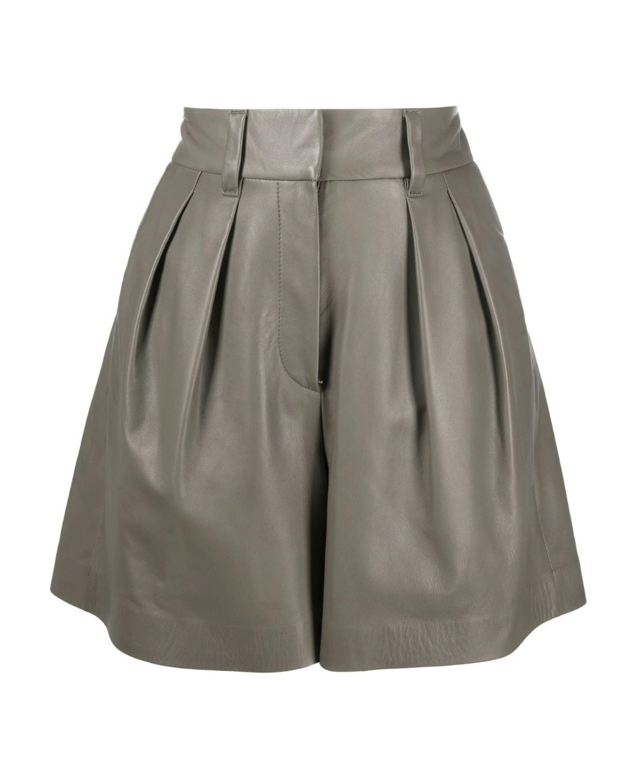 Brunello Cucinelli Wide-leg Leather Shorts In Gray