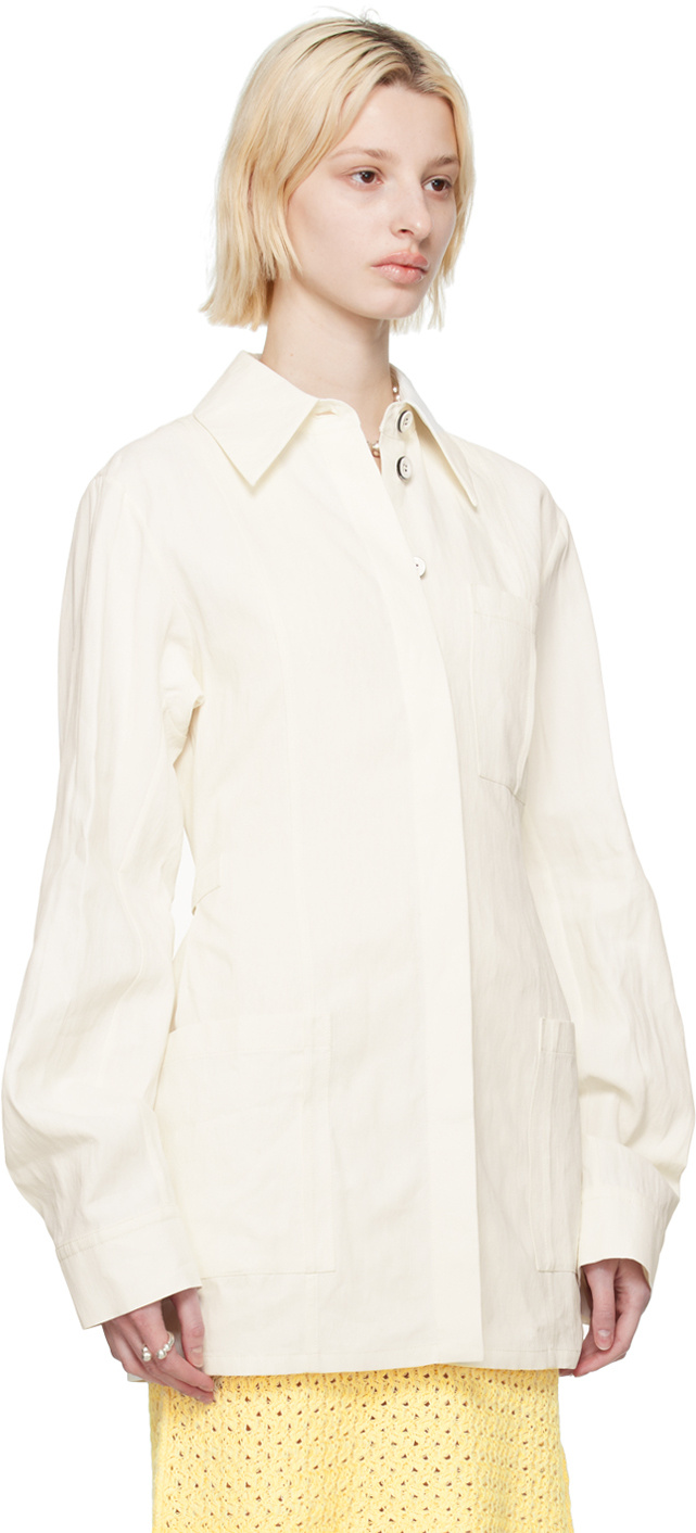 Shop Jil Sander Tie-waist Linen Jacket In White