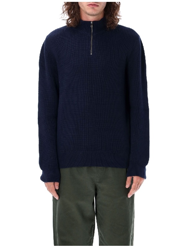 Apc Mock-neck Half-zip Cotton Jumper In Black