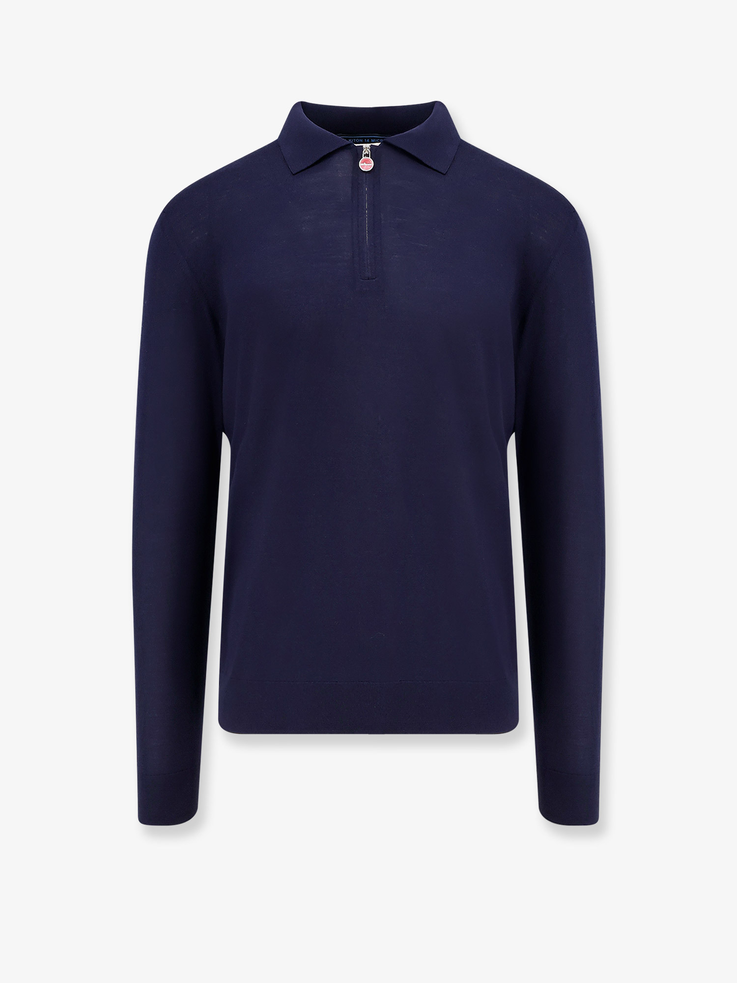 Kiton Wool Knit Polo Shirt With Classic Collar And Half-zip Closure In Blue