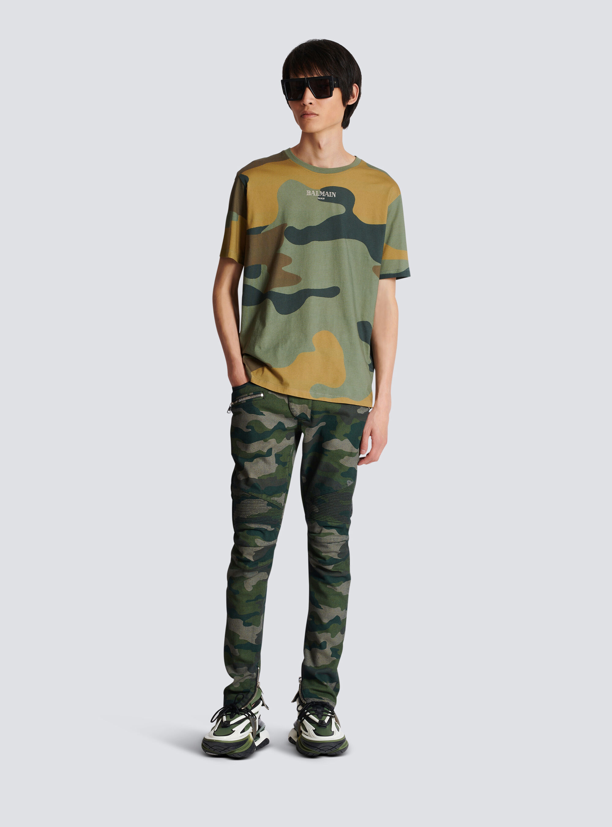 Balmain Camouflage-print Cotton T-shirt In Green