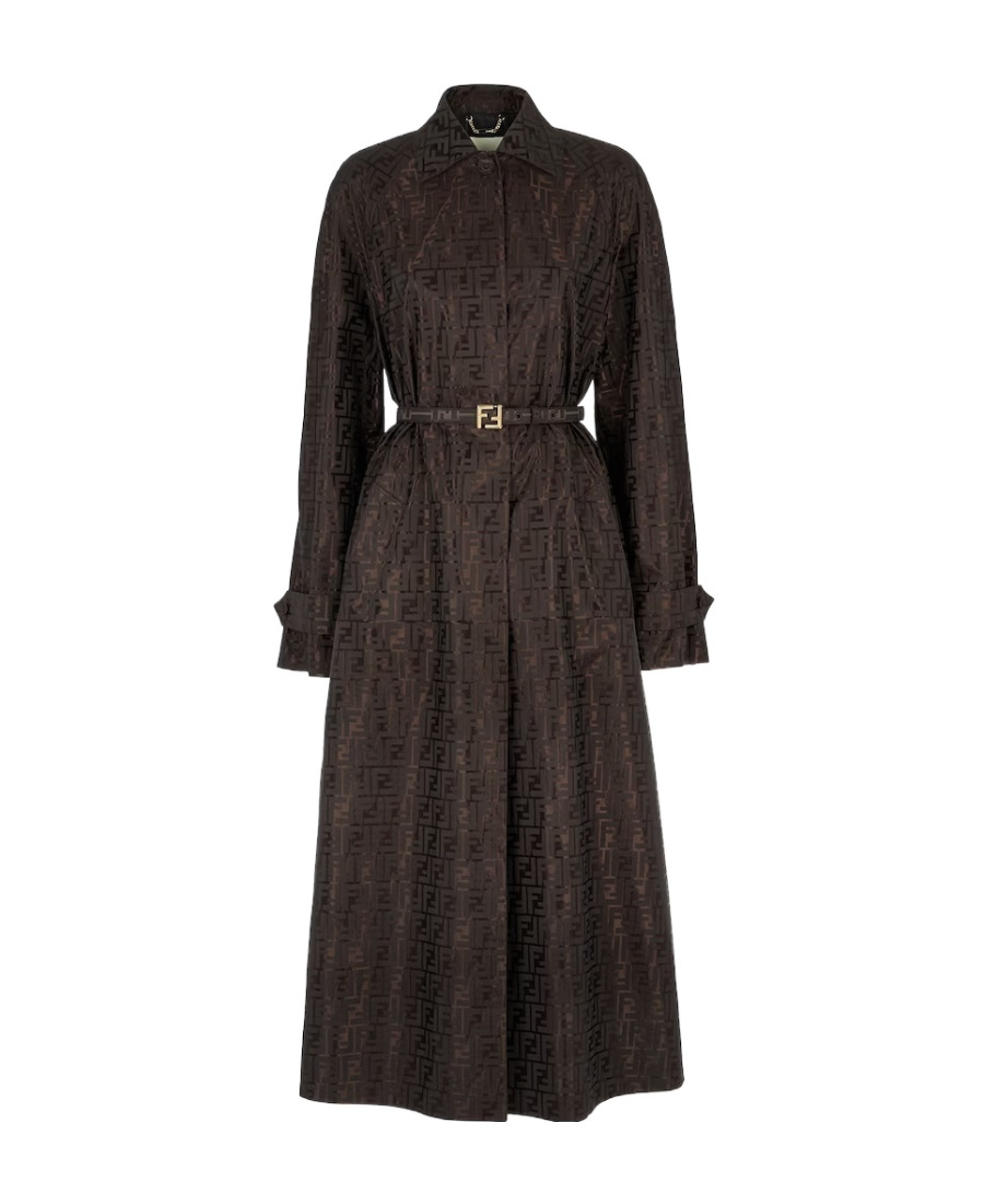 Fendi Ff-print Belted Trench Coat In Brown