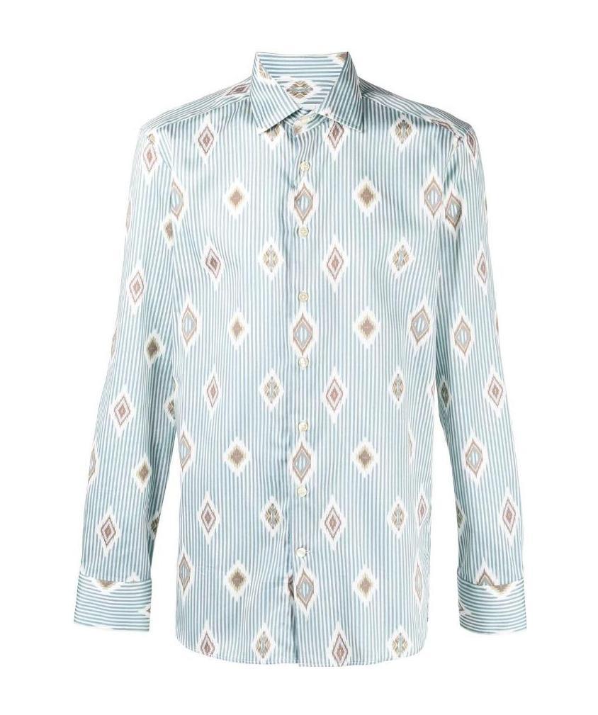 Etro Ikat-print Striped Cotton-poplin Shirt In Blue