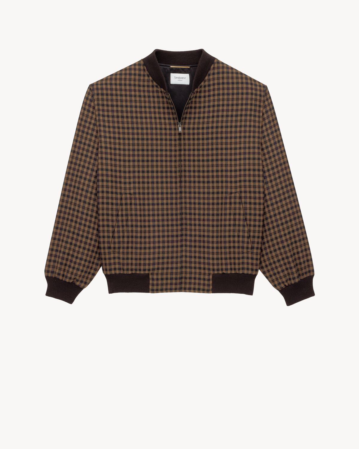 Saint Laurent Cassandre Bomber Jacket In Wool Check In Multi