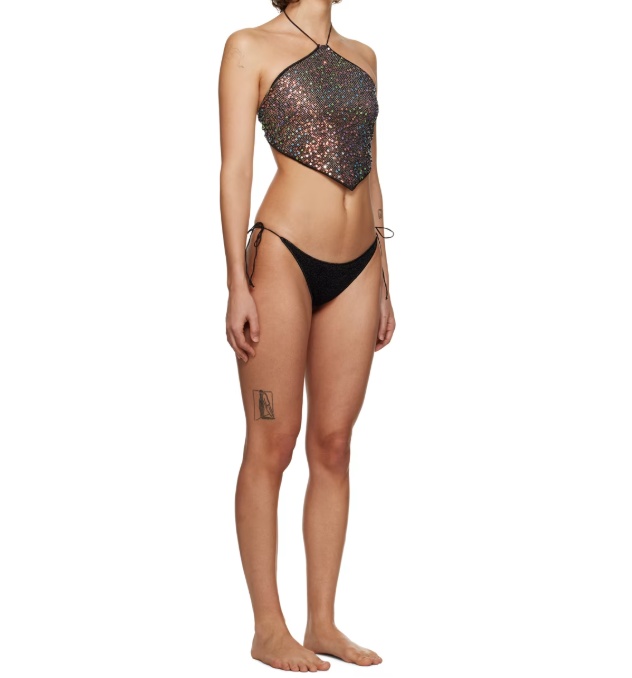 Oseree Metallic-one-tone Bikini In Black