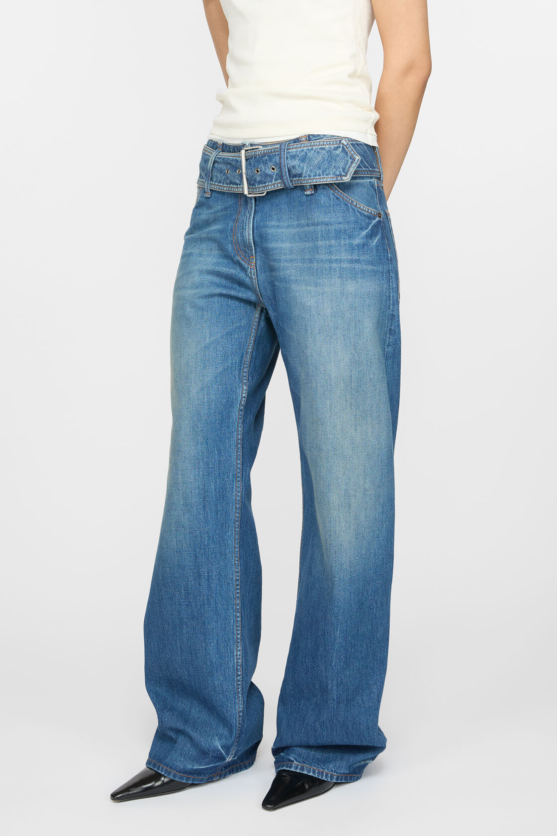 Acne Studios Belted Denim Trousers In Blue
