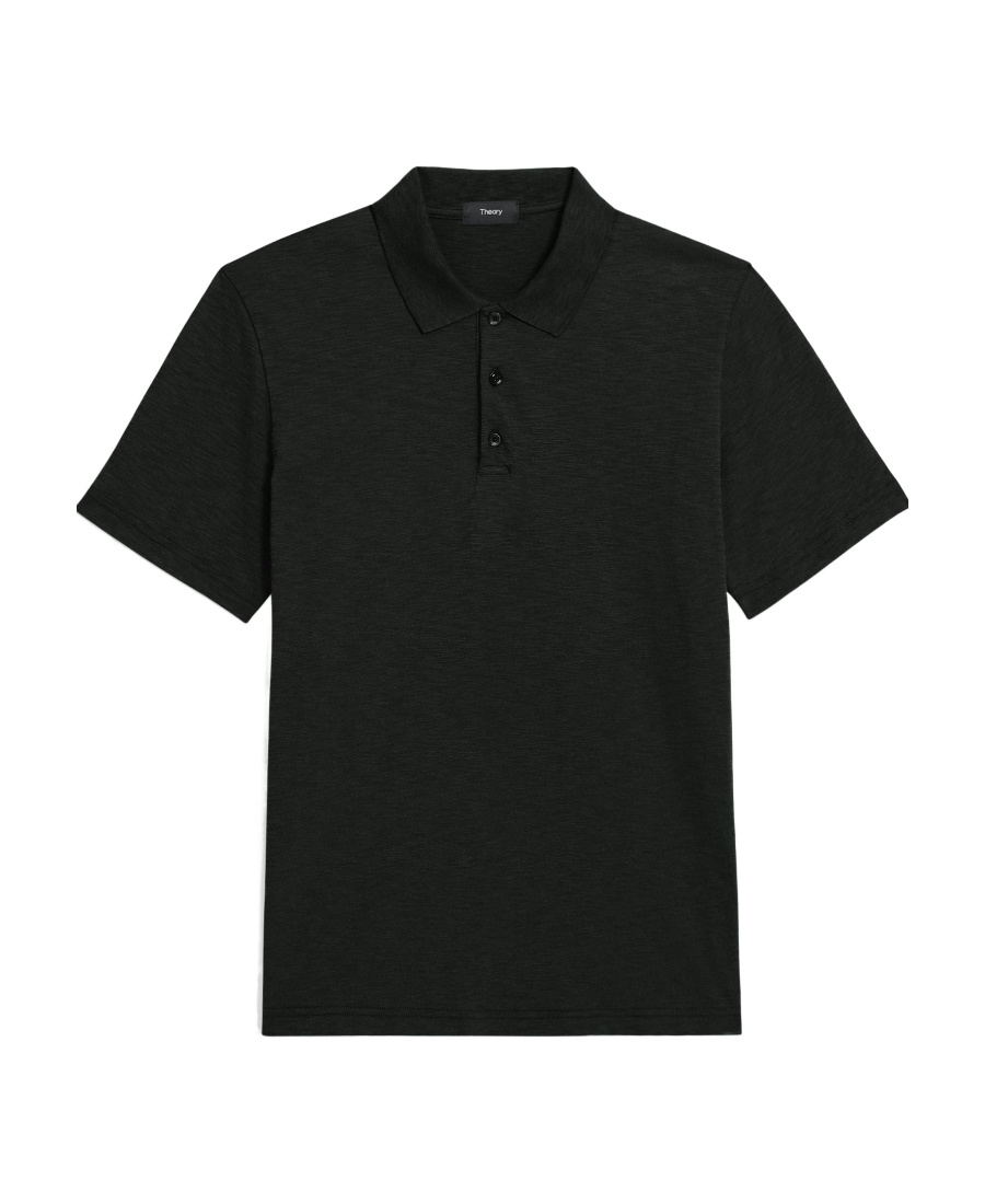 Shop Theory Button-front Short-sleeved Polo Shirt In Black