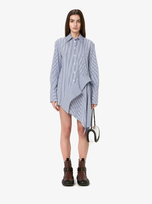 Jw Anderson Deconstructed Asymmetric Stripe Cotton Blend Button-up Shirt In Blue